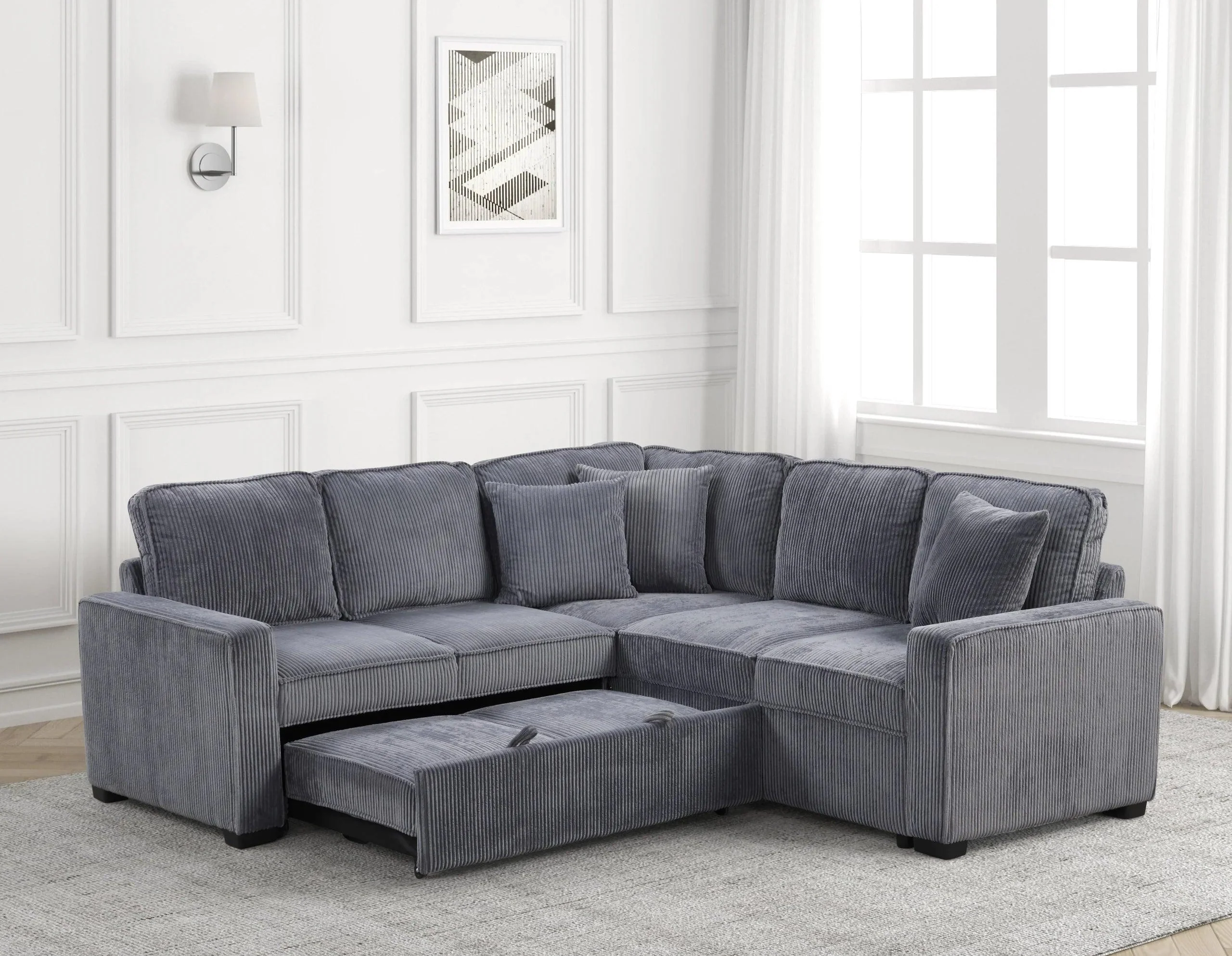 Ariel Charcoal Sectional w Pull-Out Bed - Image 2