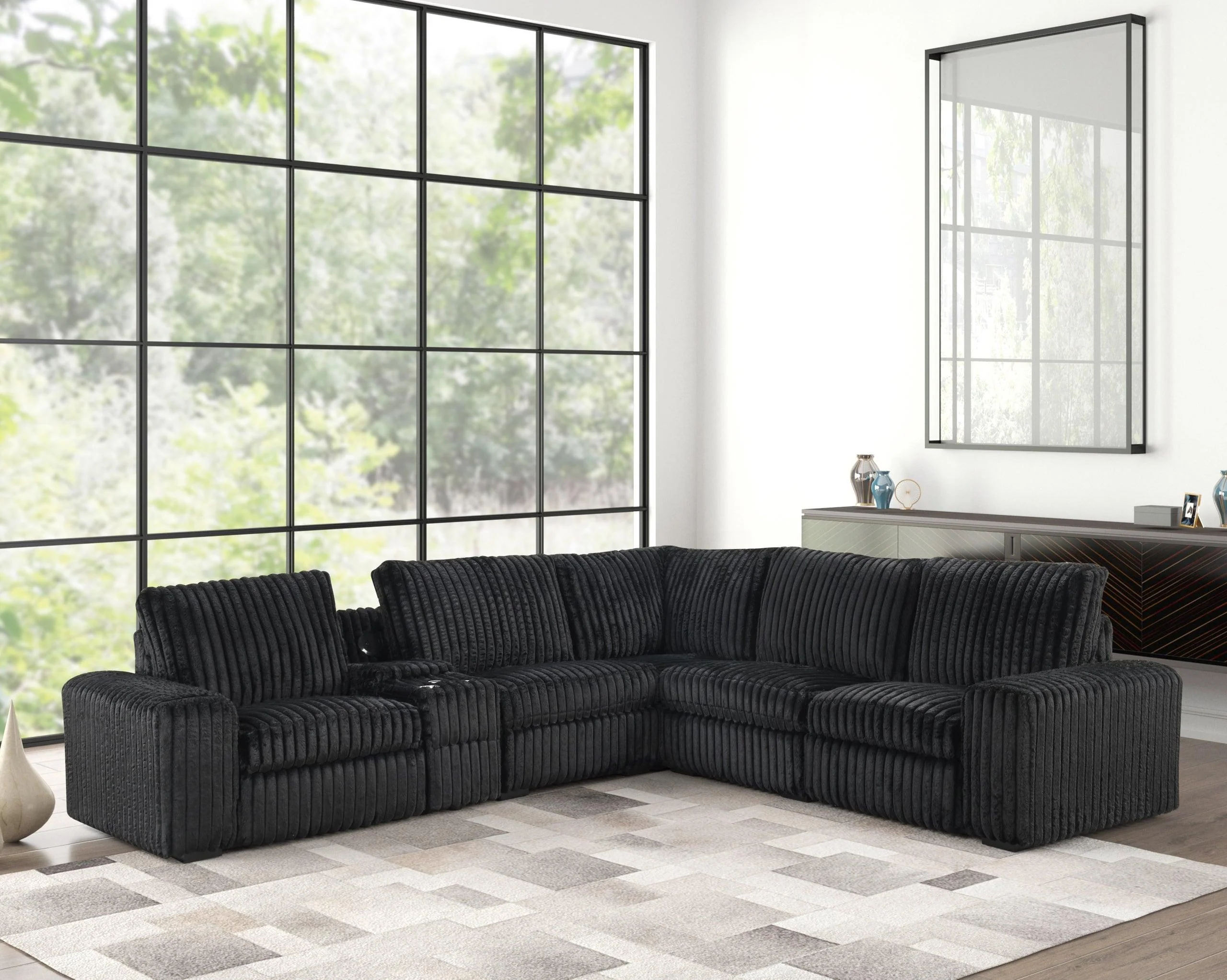 Amelia Black Power Reclining Sectional w Bluetooth Speakers - Image 3