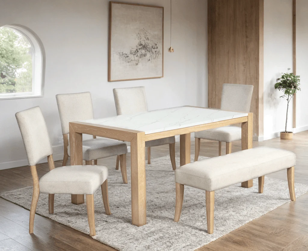 Mina Ivory Upholstered Dining Room Set - Image 1