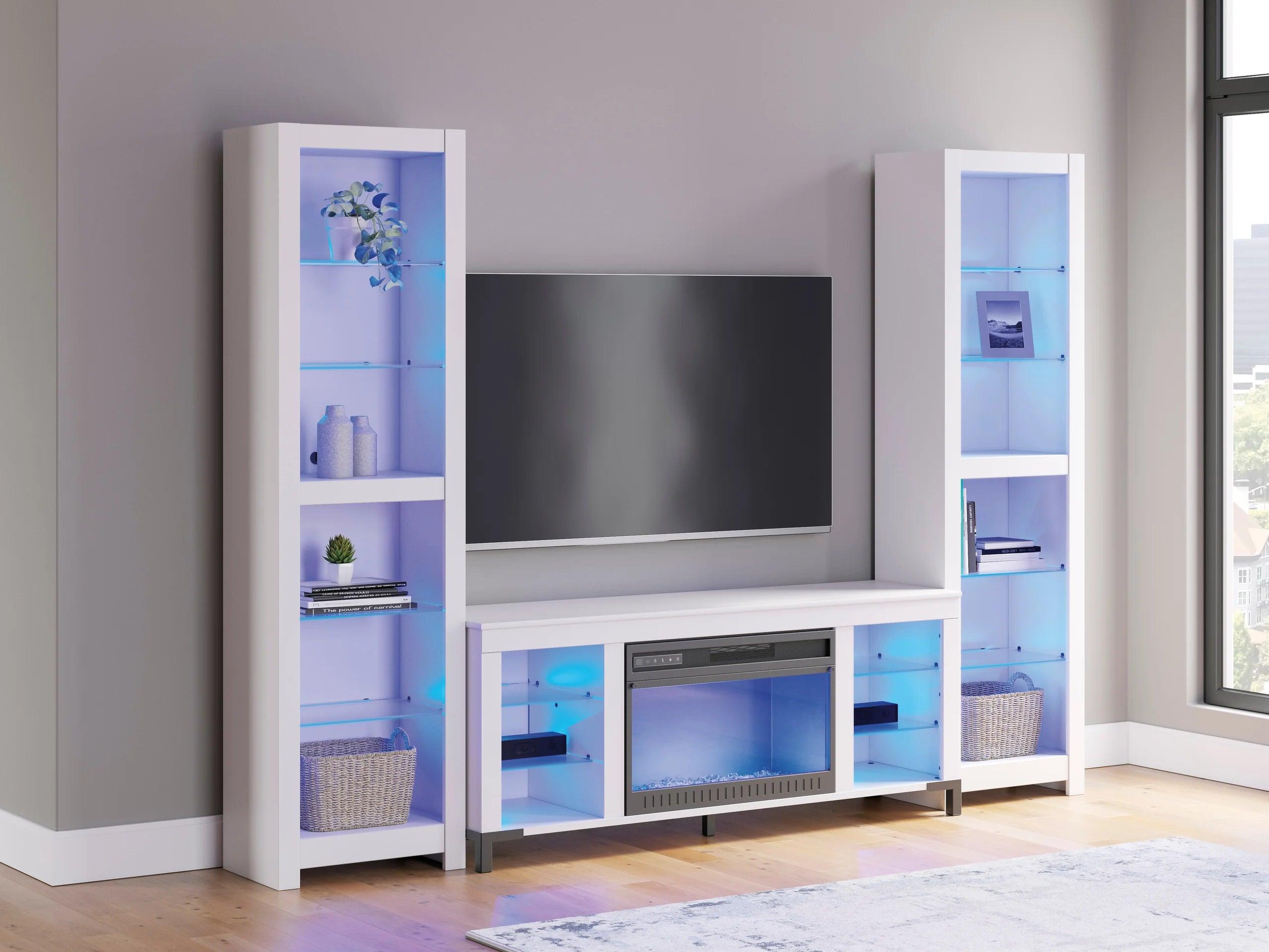 Brollevi White TV Stand 59" w Fireplace LED Lights - Image 2