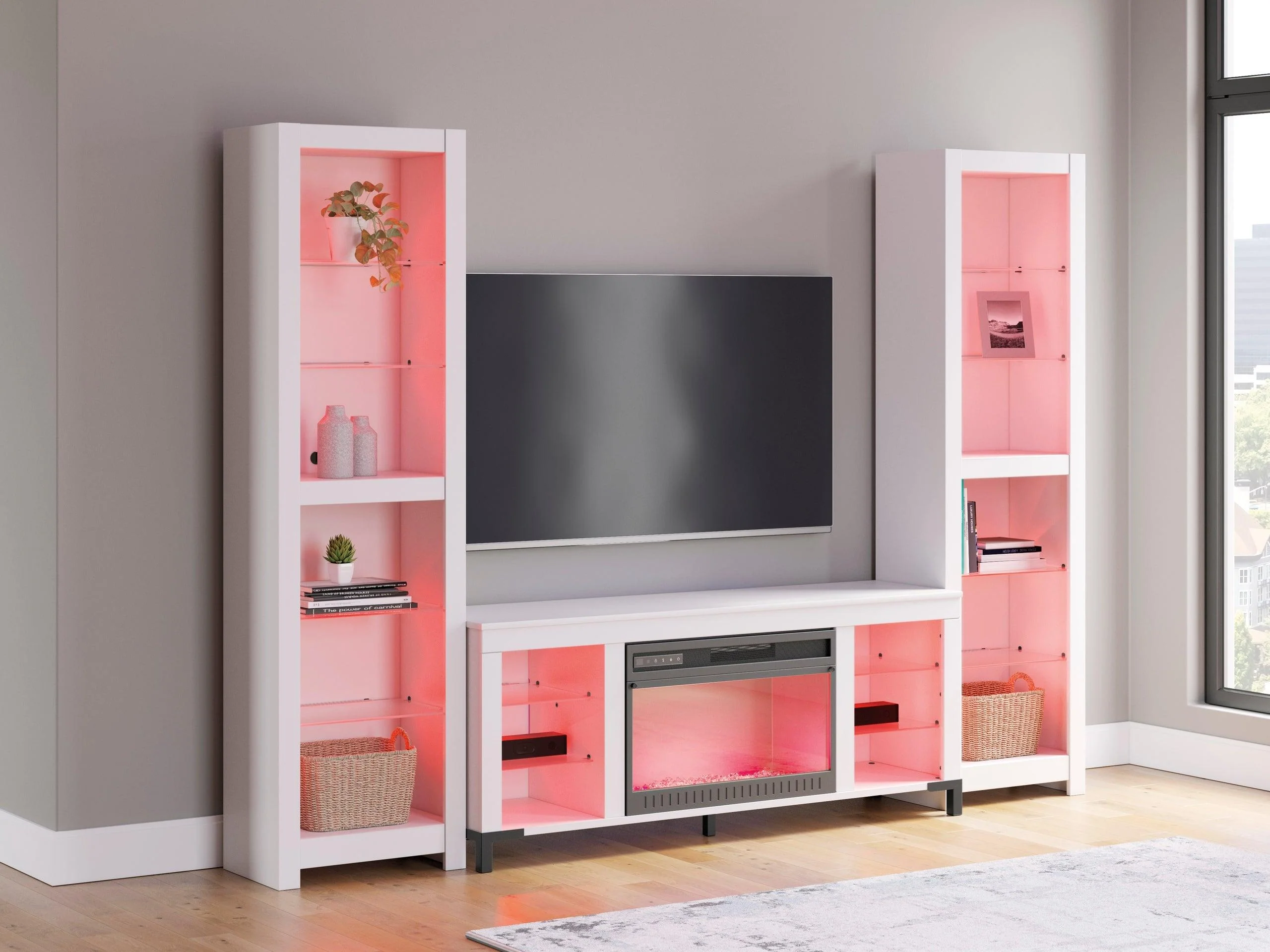 Brollevi White TV Stand 59" w Fireplace LED Lights - Image 3