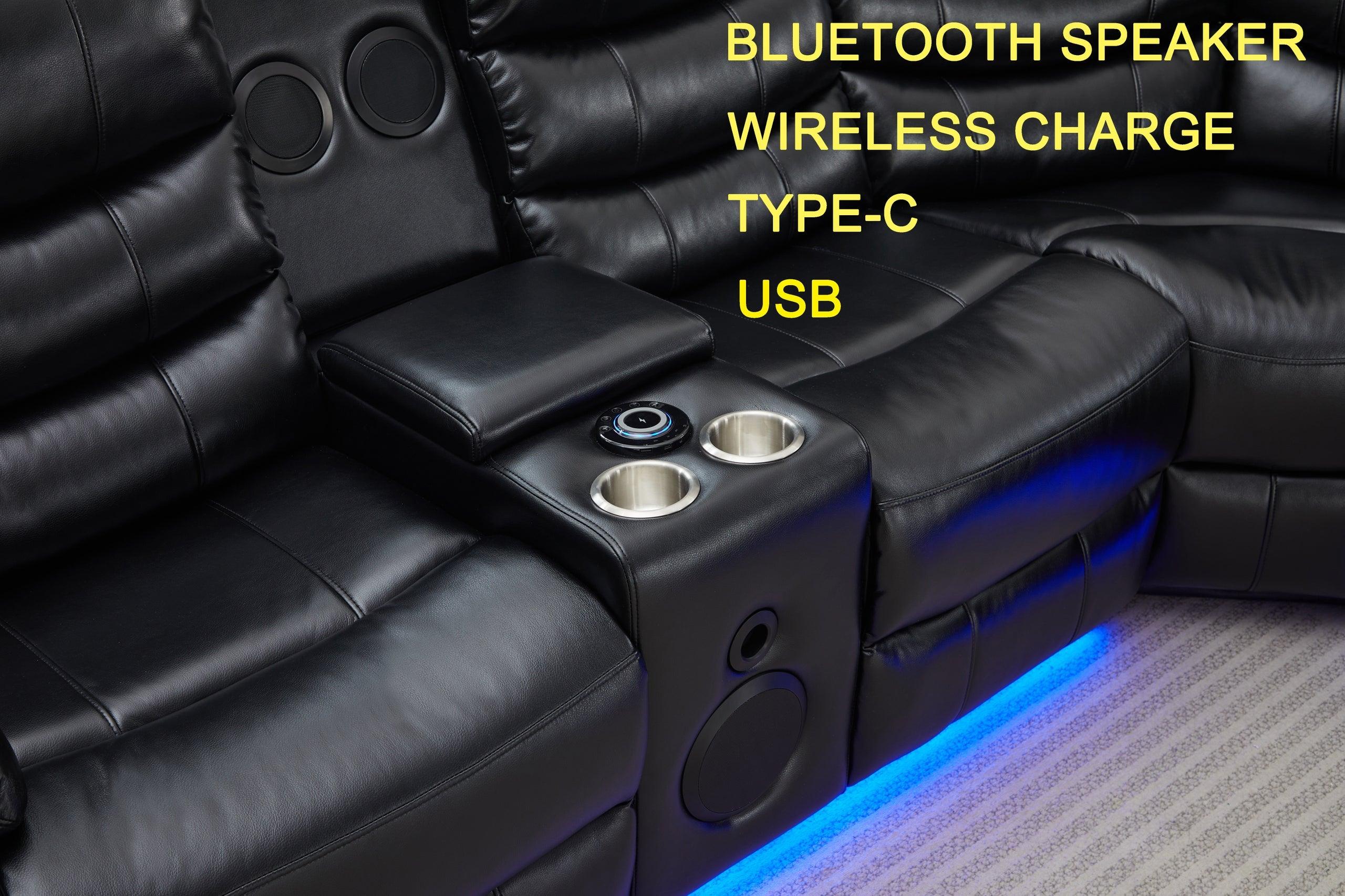 Texan Power Reclining Sectional w Bluetooth Speakers - Image 3