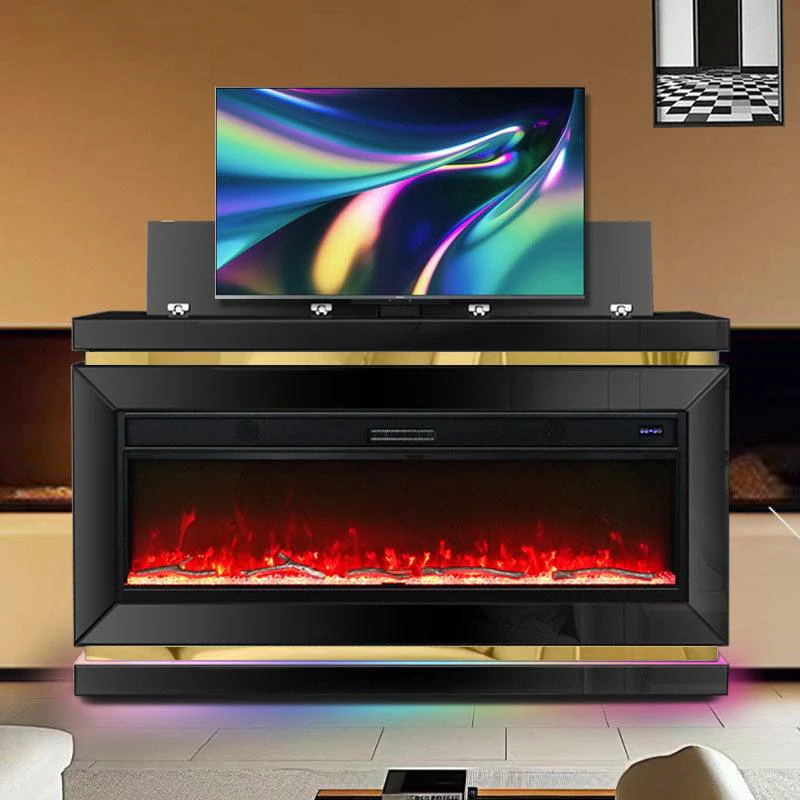 Anith Black TV Stand w Fireplace - Image 1