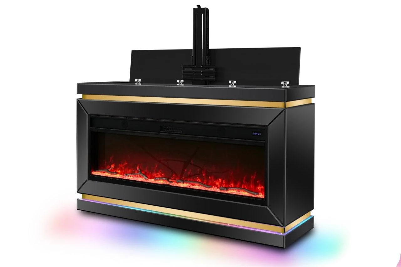 Anith Black TV Stand w Fireplace - Image 2