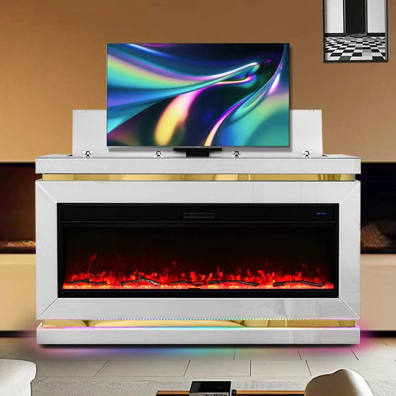 Anith White TV Stand w Fireplace - Image 1
