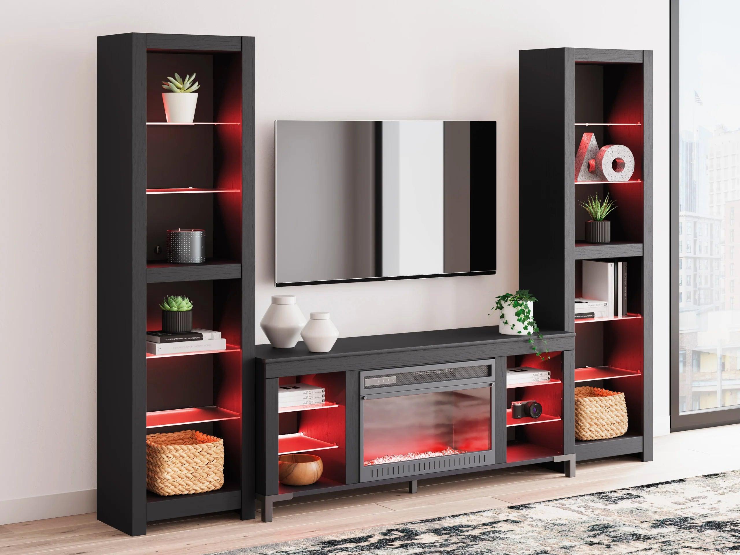 Cayberry Black TV Stand w Fireplace LED Lights - Image 2