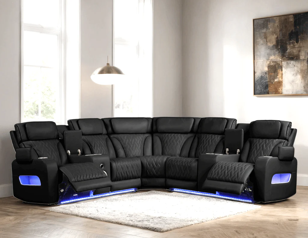 Spain Black Power Reclining Sectional Power Headrests - Image 1