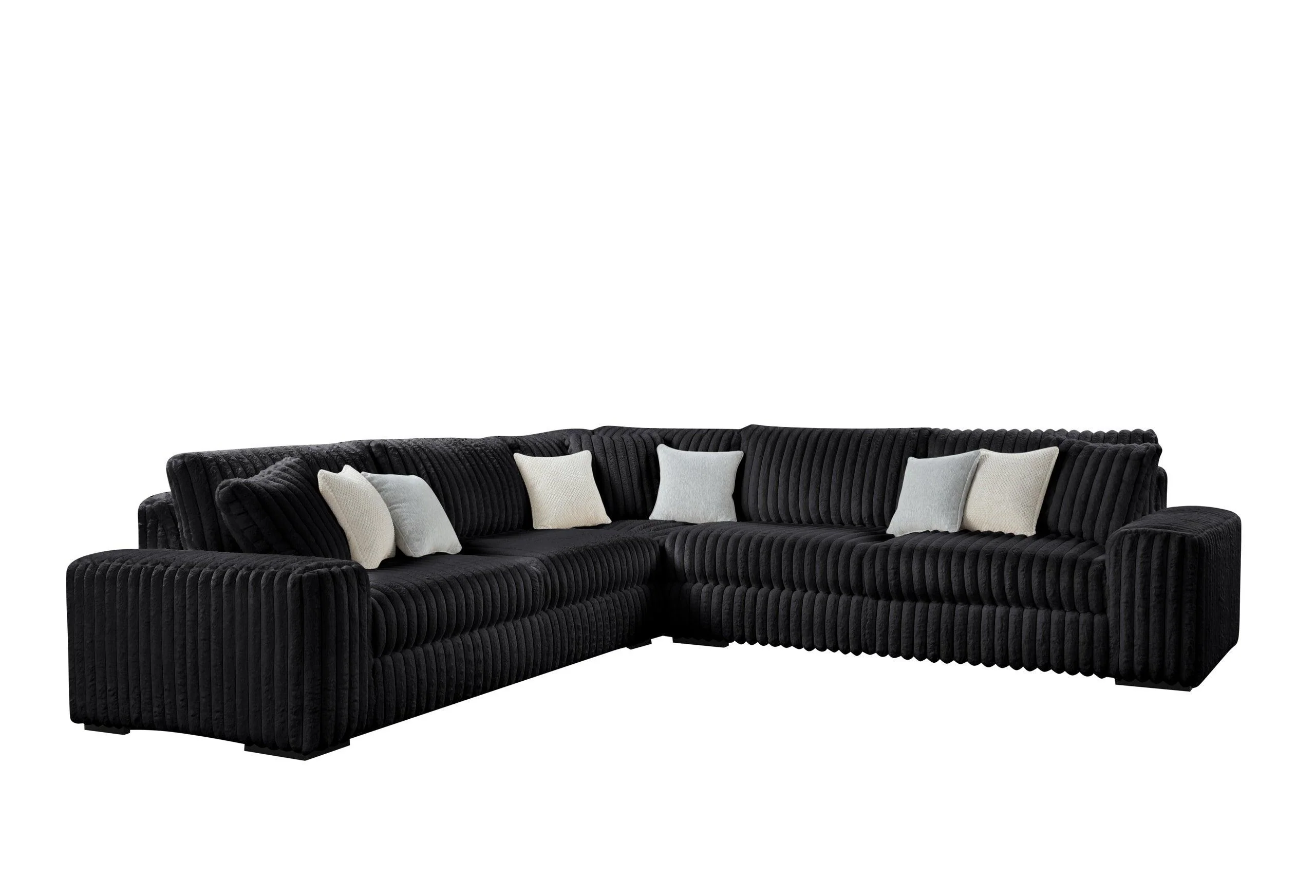 Marshmallow Black Oversize Corduroy Fabric Sectional - Image 2