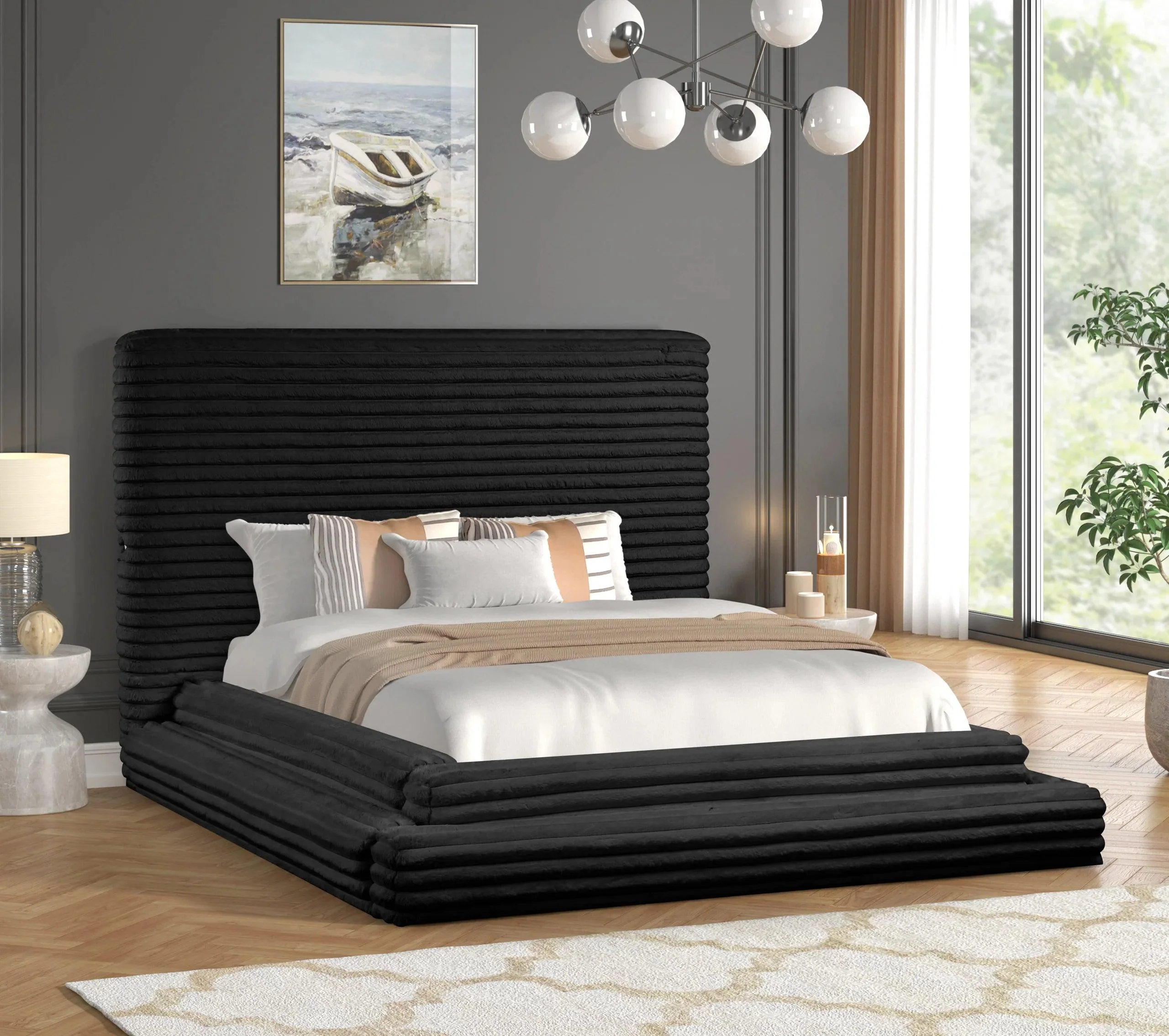 Mariah Black Upholstered Platform Queen Bed - Image 2
