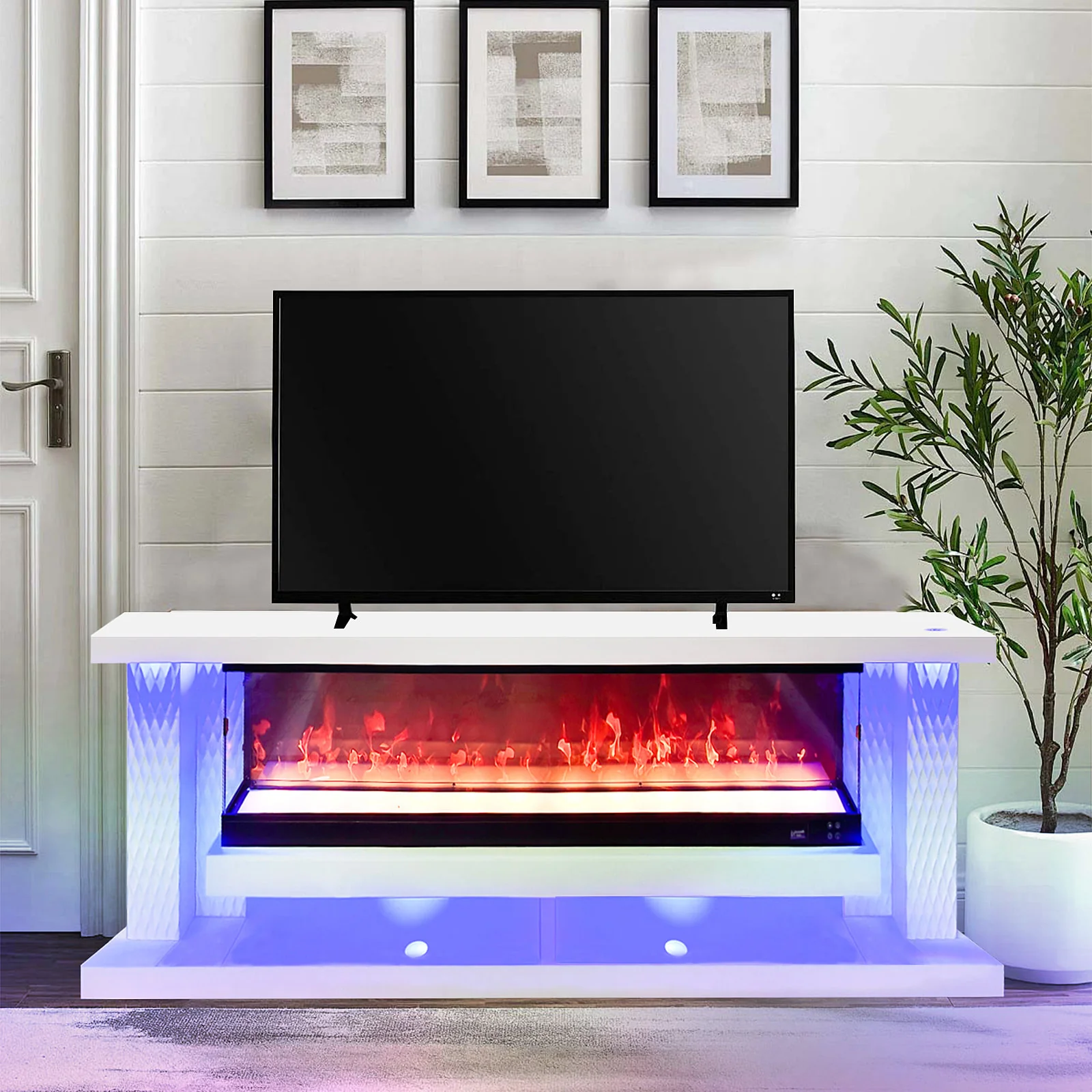 A87 White TV Stand Fireplace 71" - Image 1