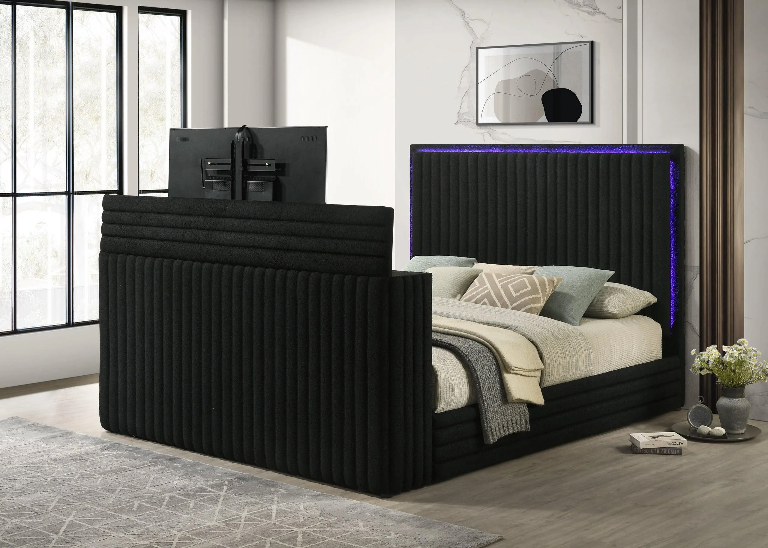 Villa Black Uphosltered LED Platform Queen Bed - Image 2