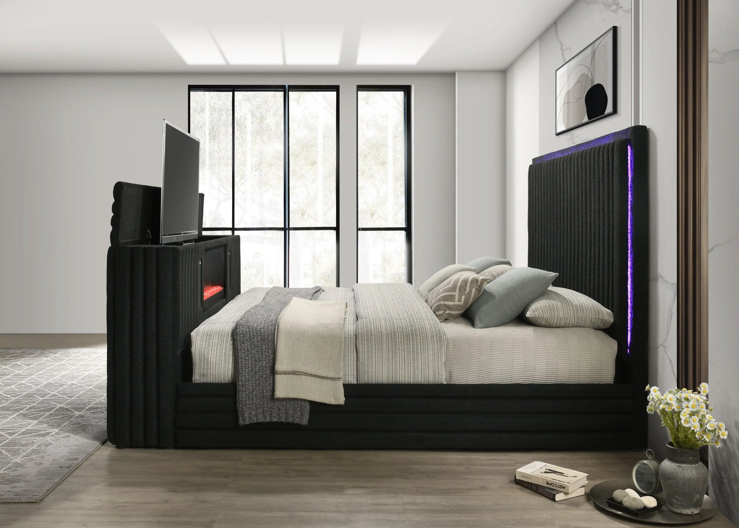 Villa Black Uphosltered LED Platform King Bed - Image 3