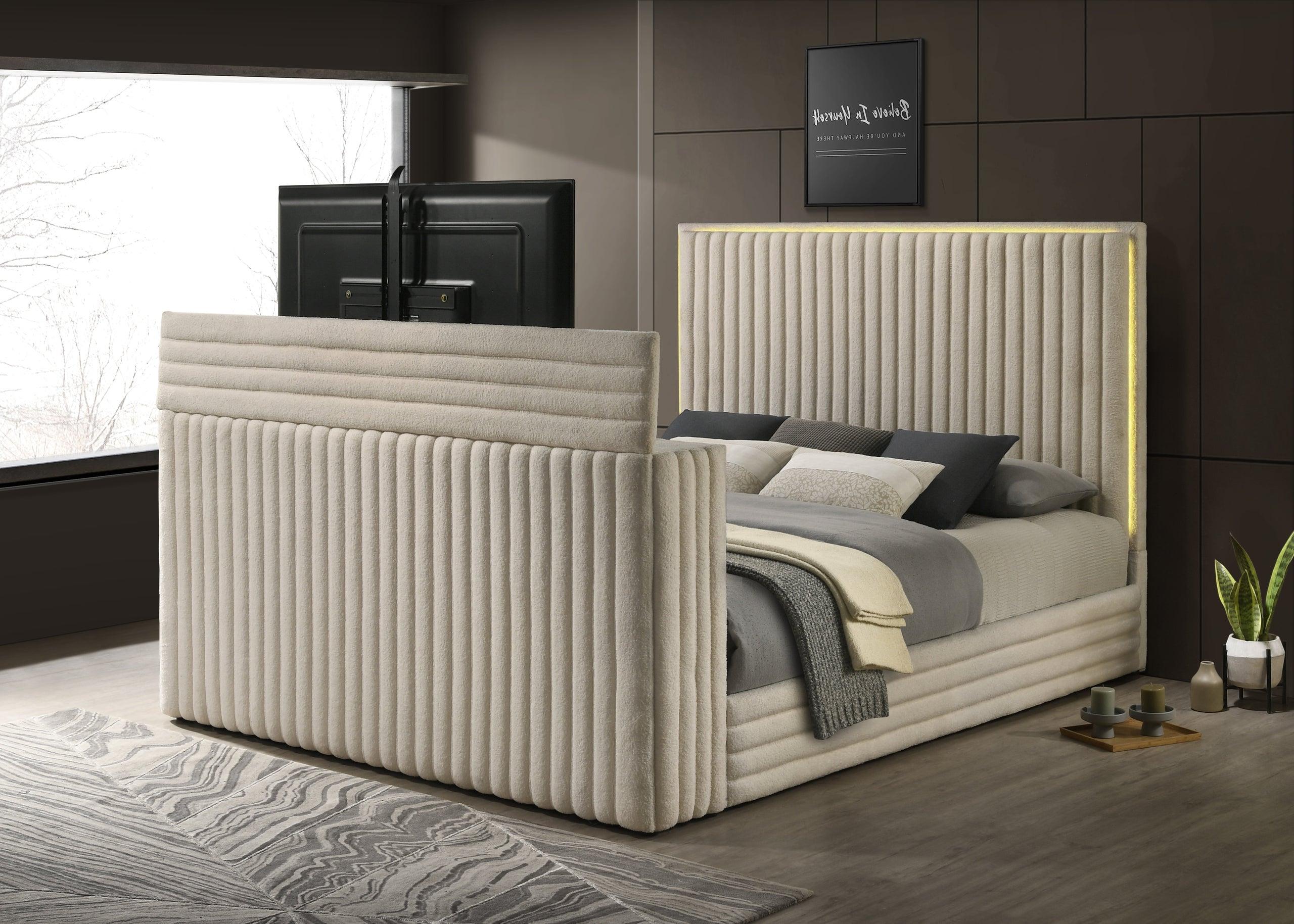 Villa White Uphosltered LED Platform Queen Bed - Image 2