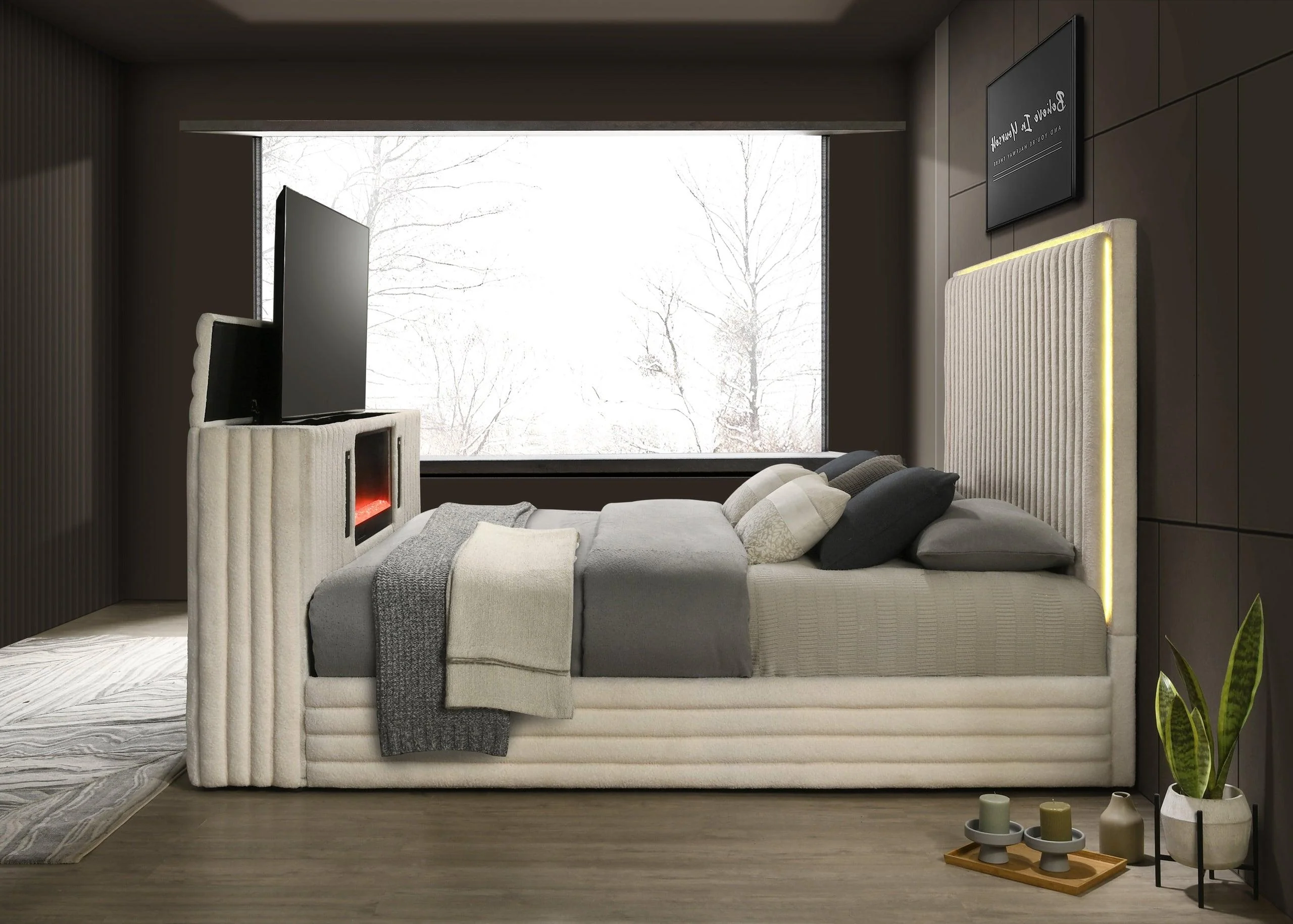 Villa White Uphosltered LED Platform King Bed - Image 3