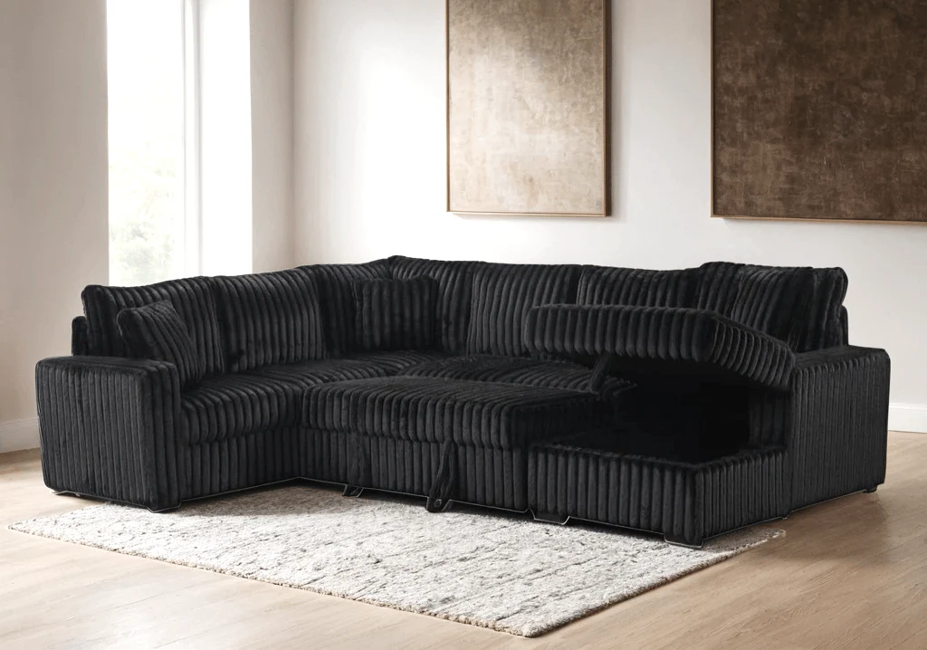 Sonic Black Sectional With Pull-Out Bed - Image 2