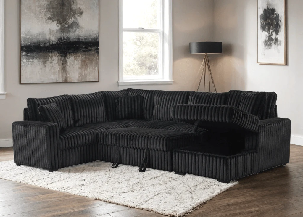 Sonic Black Sectional With Pull-Out Bed - Image 1