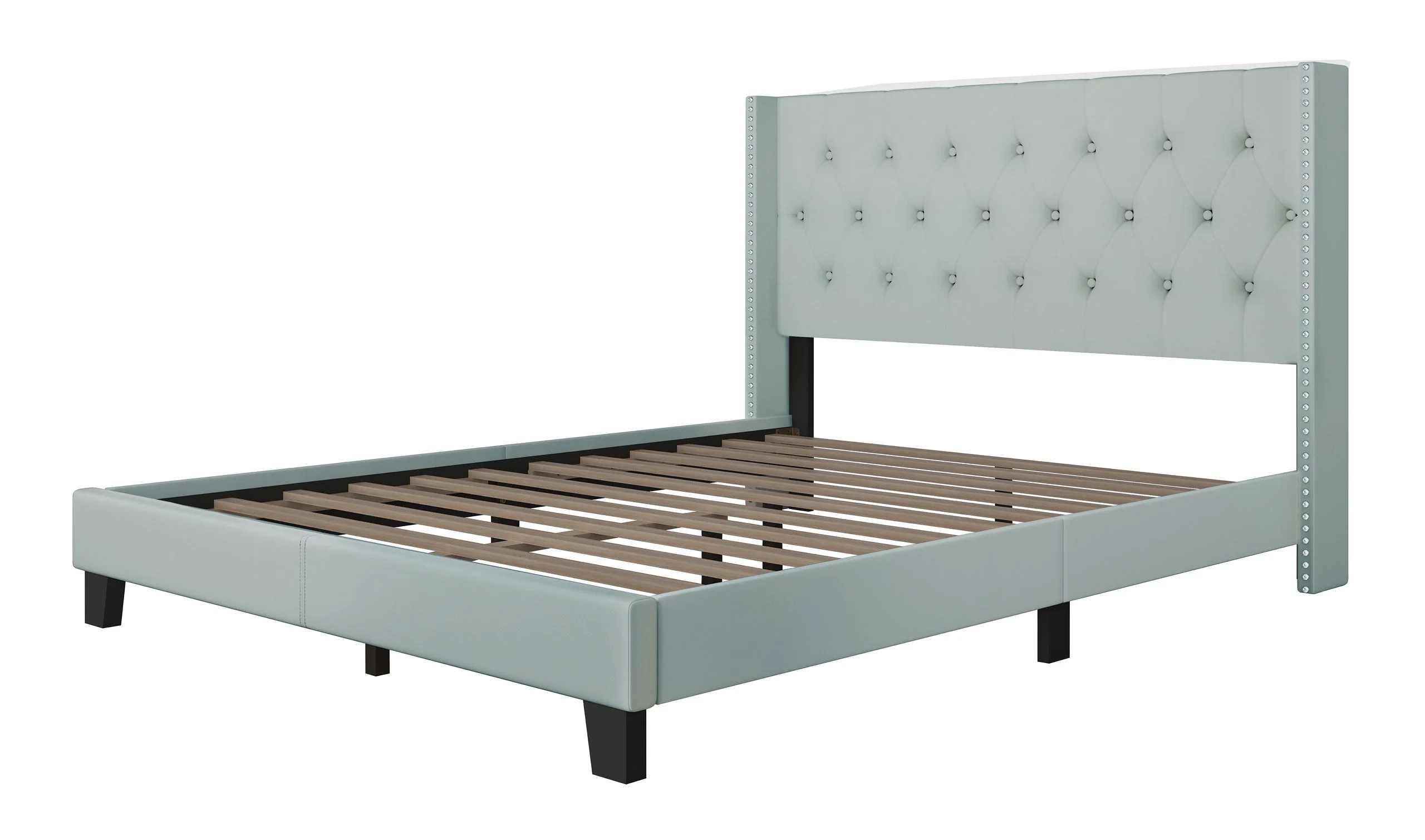 Hikaru Teal Upholstered Tufted Platform Queen Bed - Image 2
