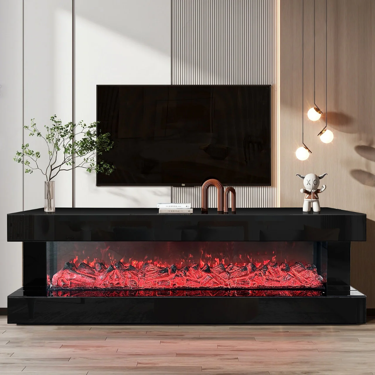 A86 Black TV Stand Fireplace