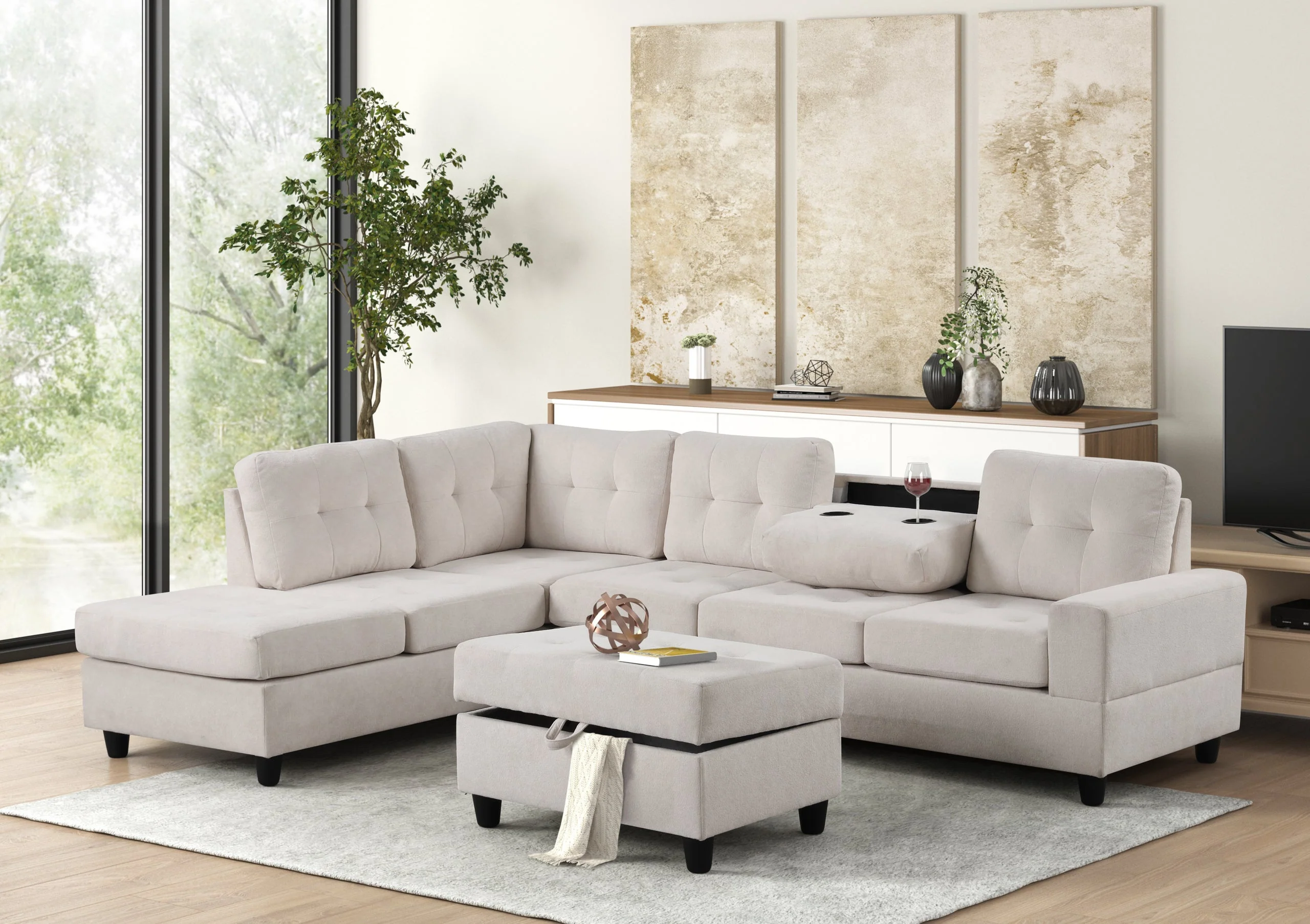 Heights Beige Reversible Sectional + Ottoman - Image 2