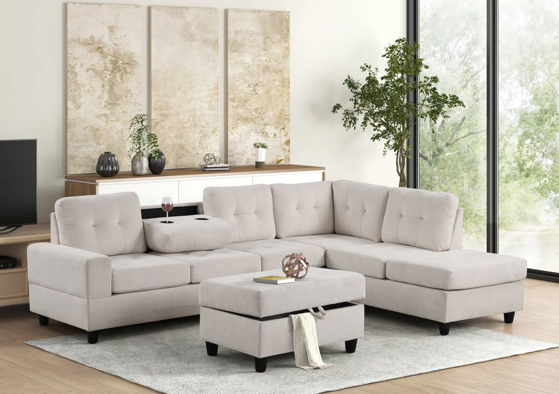 Heights Beige Reversible Sectional + Ottoman - Image 1