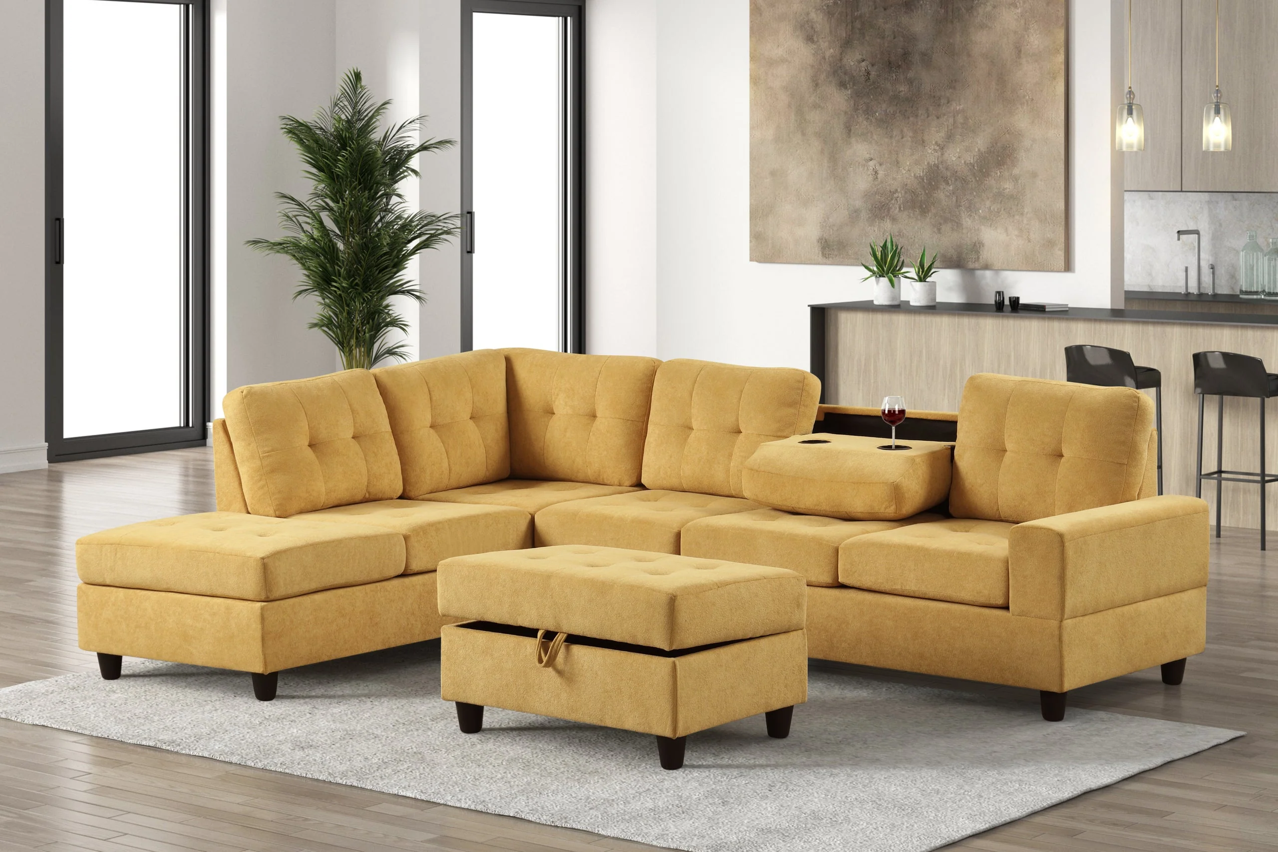 Heights Mustard Reversible Sectional + Ottoman - Image 2
