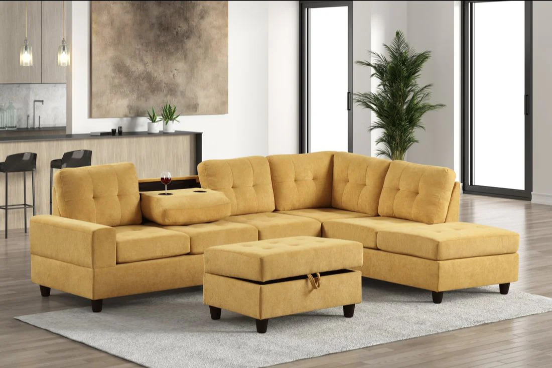 Heights Mustard Reversible Sectional + Ottoman - Image 1