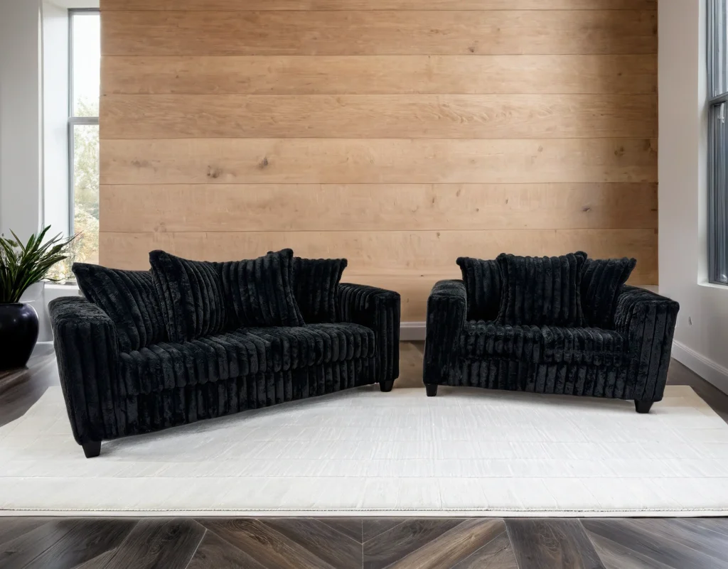 FiveTen Black Velvet Sofa & Loveseat Set - Image 1