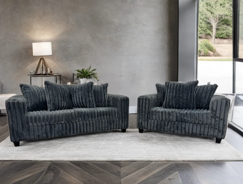 FiveTen Charcoal Velvet Sofa & Loveseat Set - Image 1