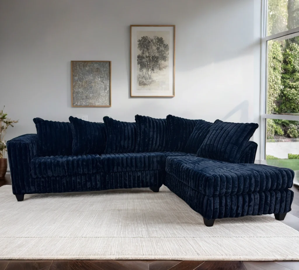 FiveTen Navy Velvet Sectional - Image 1