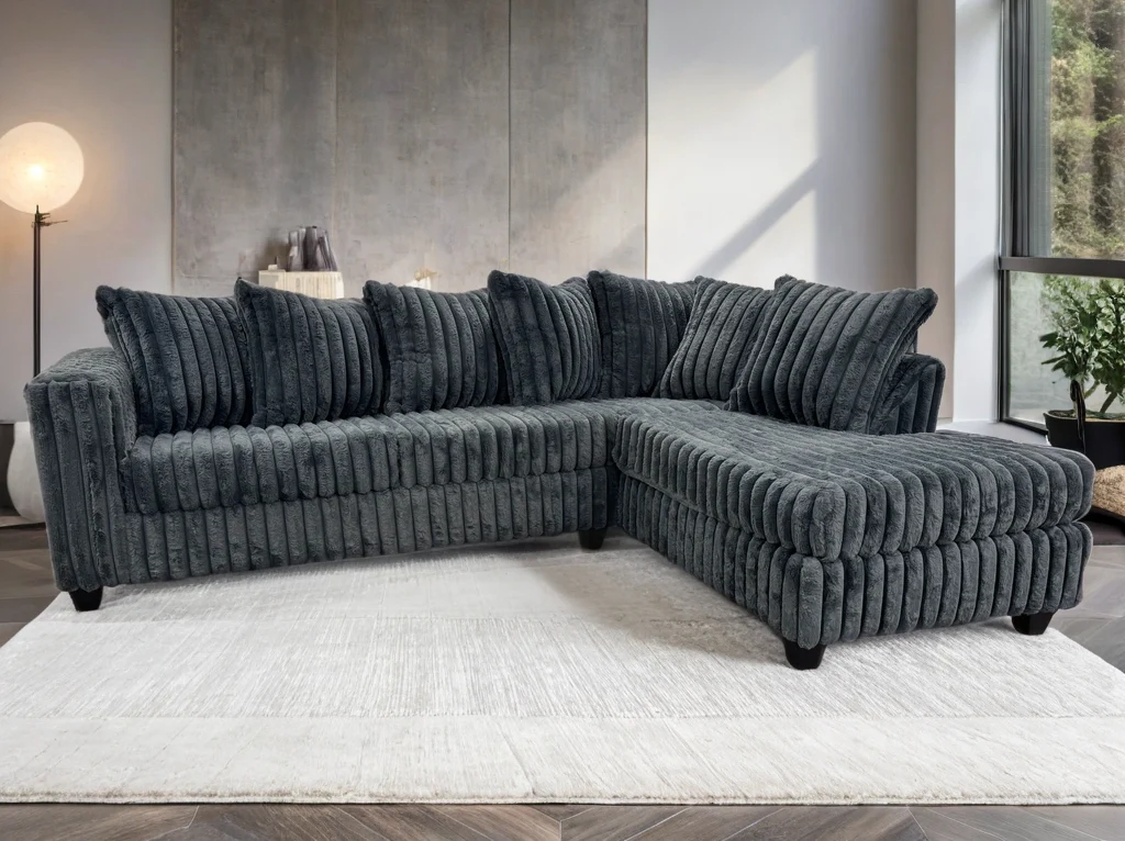 FiveTen Charcoal Velvet Sectional - Image 1