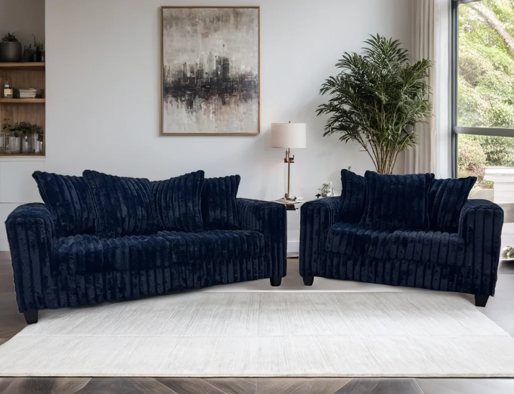 FiveTen Navy Velvet Sofa & Loveseat Set - Image 1
