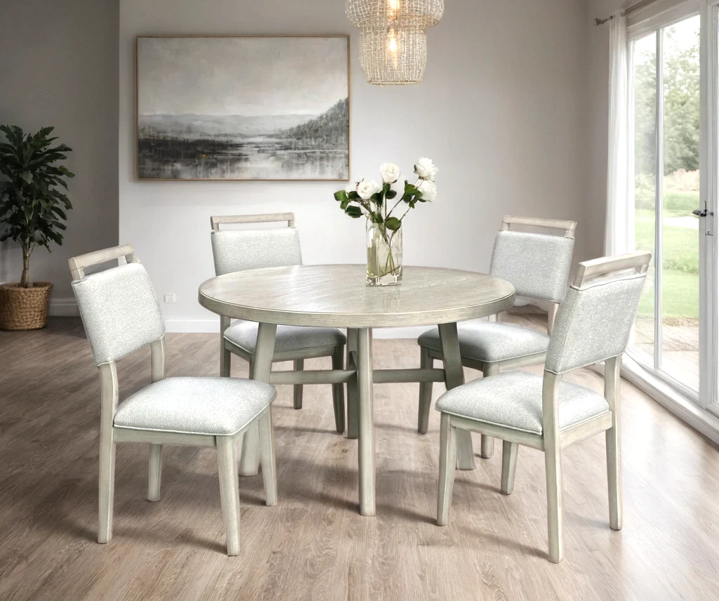 Domino Light Gray Round Dining Table + 4 Chair Set - Image 2