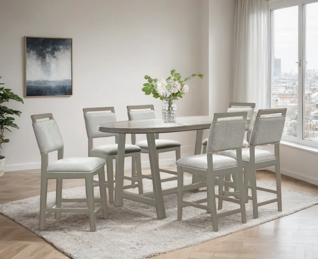 Duss Light Gray Counter Height Table + 6 Chair Set - Image 1