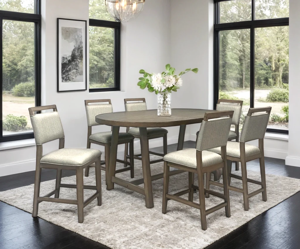 Duss Gray Counter Height Table + 6 Chair Set - Image 1