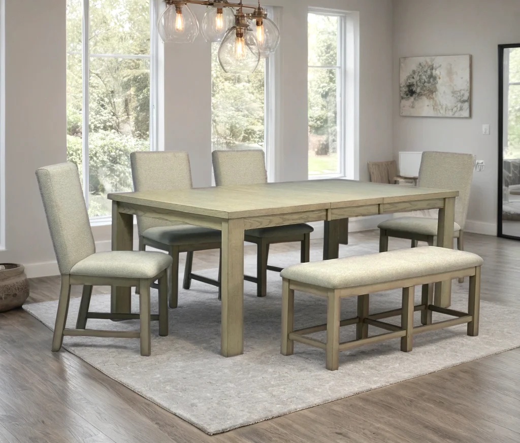 Ditu Light Gray Rectangular Dining Table + 4 Chair + Bench Set - Image 1