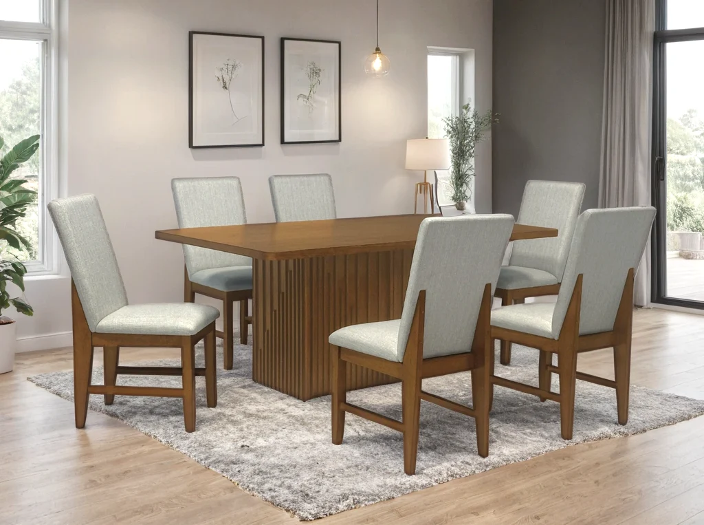 Ditu Cherry Rectangular Dining Table + 6 Chair Set - Image 2