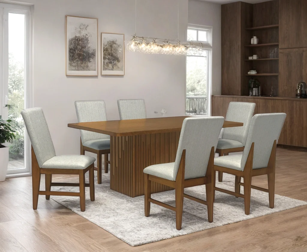 Ditu Cherry Rectangular Dining Table + 6 Chair Set - Image 1