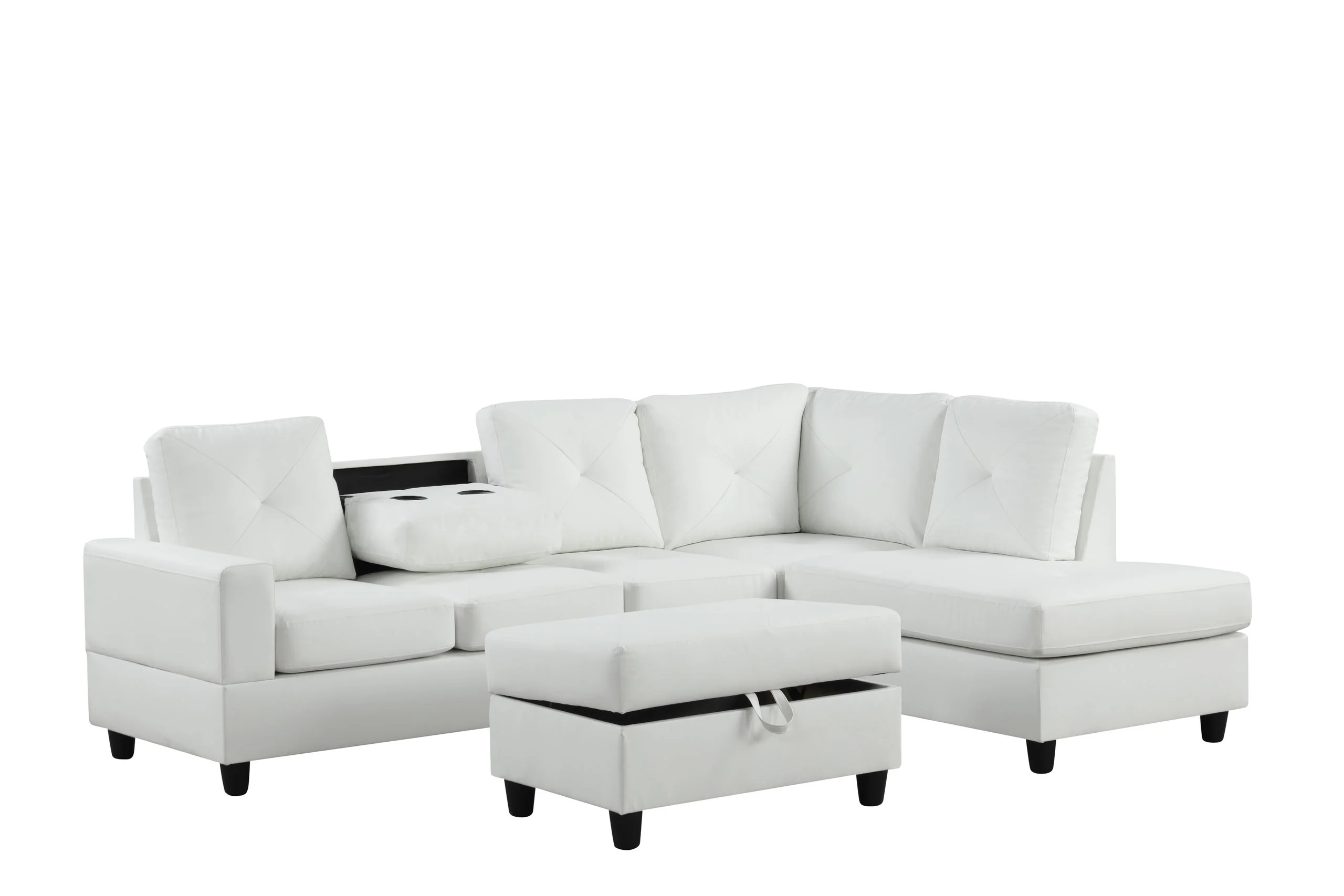 Rocket White PU Reversible Sectional with Ottoman - Image 2