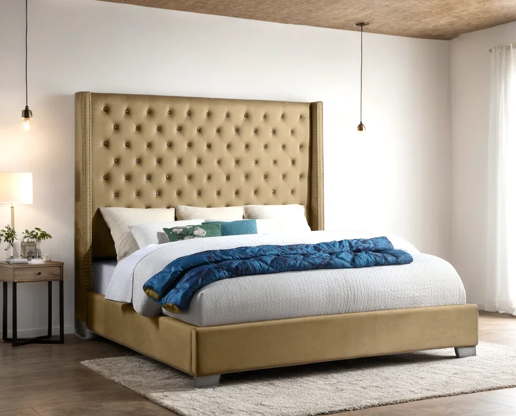 Diamond Light Brown 6ft Upholstered Tufted Panel Queen Bed - Image 2