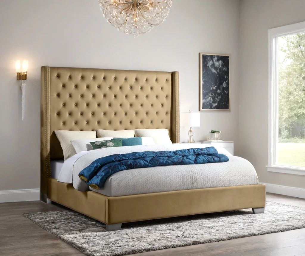 Diamond Light Brown 6ft Upholstered Tufted Panel Queen Bed - Image 1