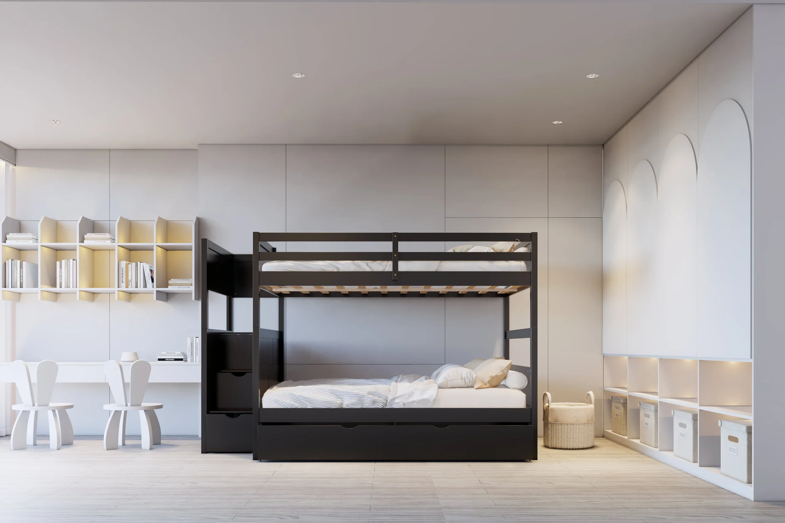 Babylon Black Full/Full Bunk Bed w Twin Trundle + Staircase Storage - Image 2