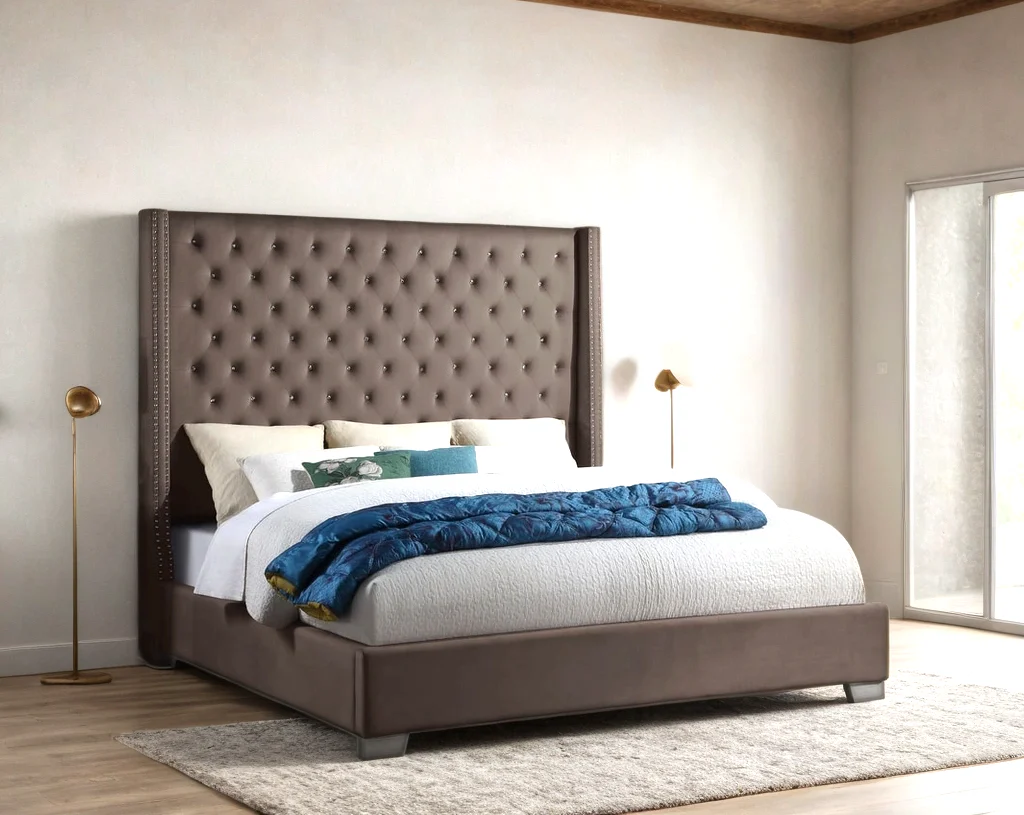 Diamond Brown 6ft Upholstered Tufted Panel King Bed - Image 2