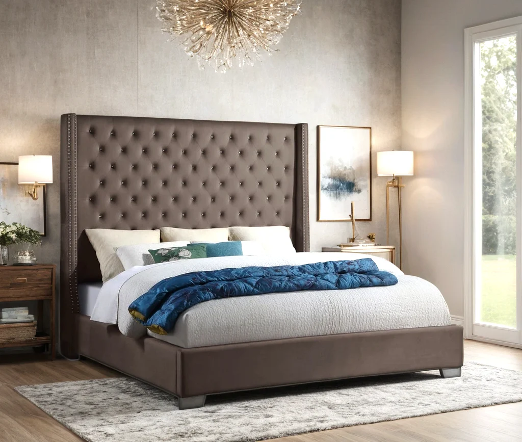 Diamond Brown 6ft Upholstered Tufted Panel King Bed - Image 1