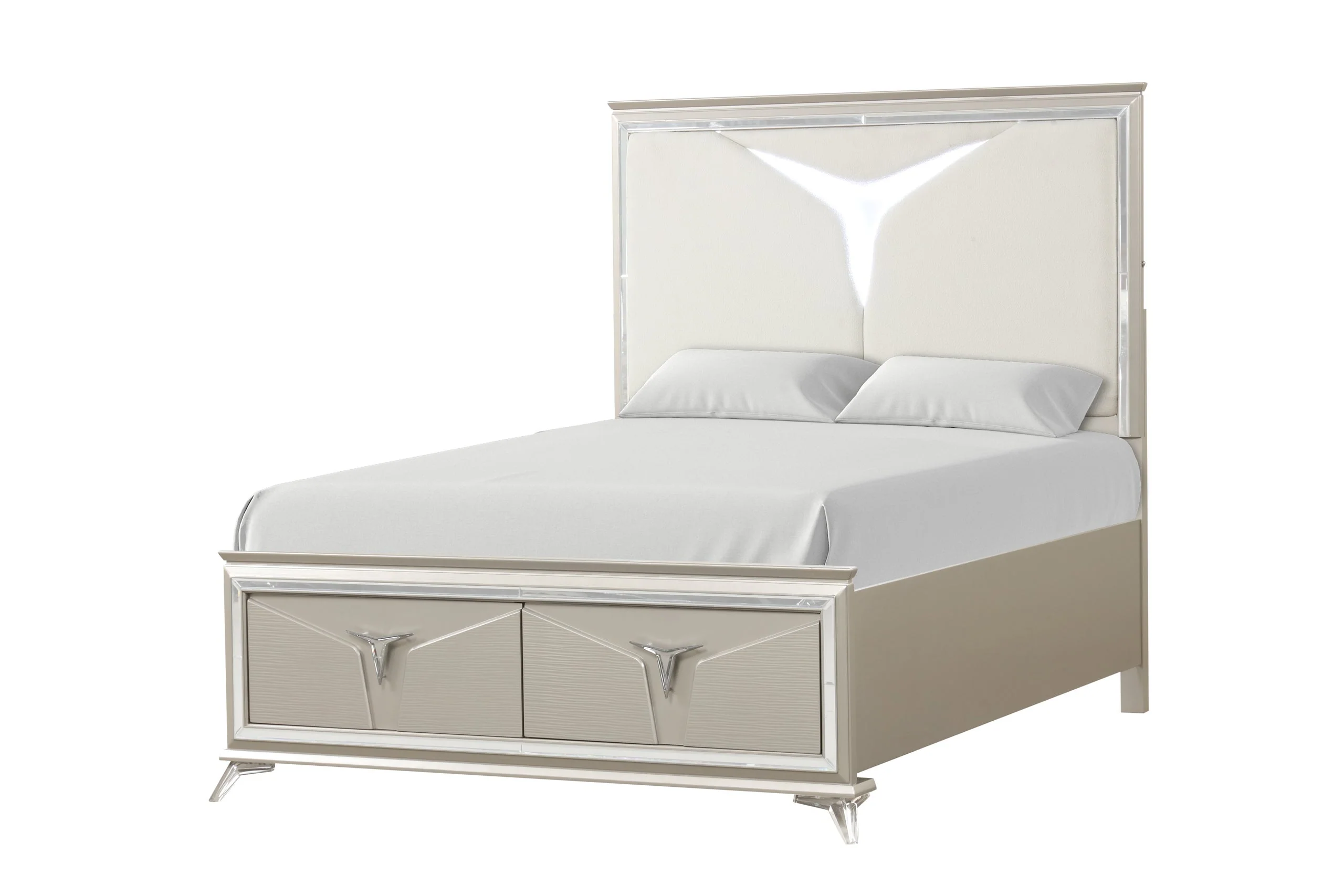 Master Champagne Upholstered LED Storage Platform Bedroom Set - Image 3