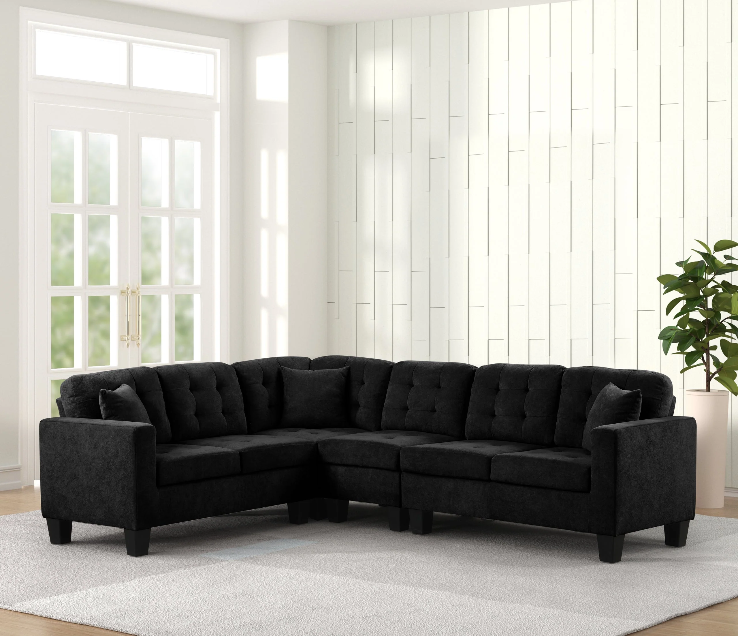 Logan Black Fabric Reversible Sectional - Image 2