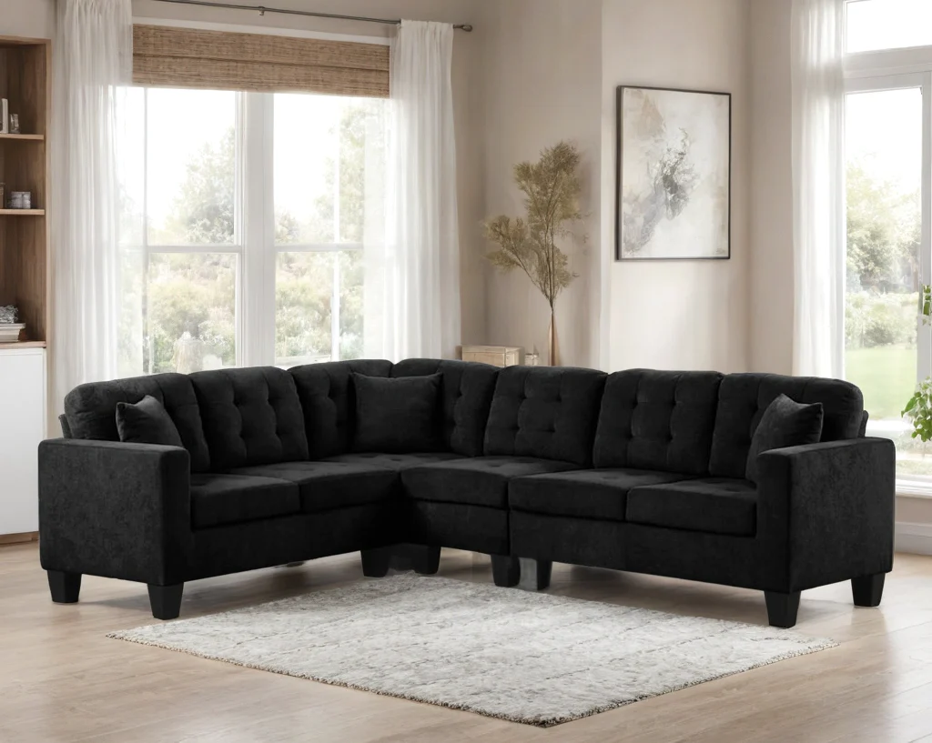 Logan Black Fabric Reversible Sectional - Image 1