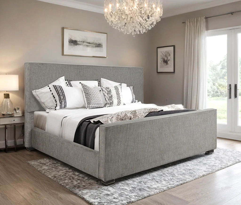 Ava Gray Upholstered Panel King Bed - Image 1
