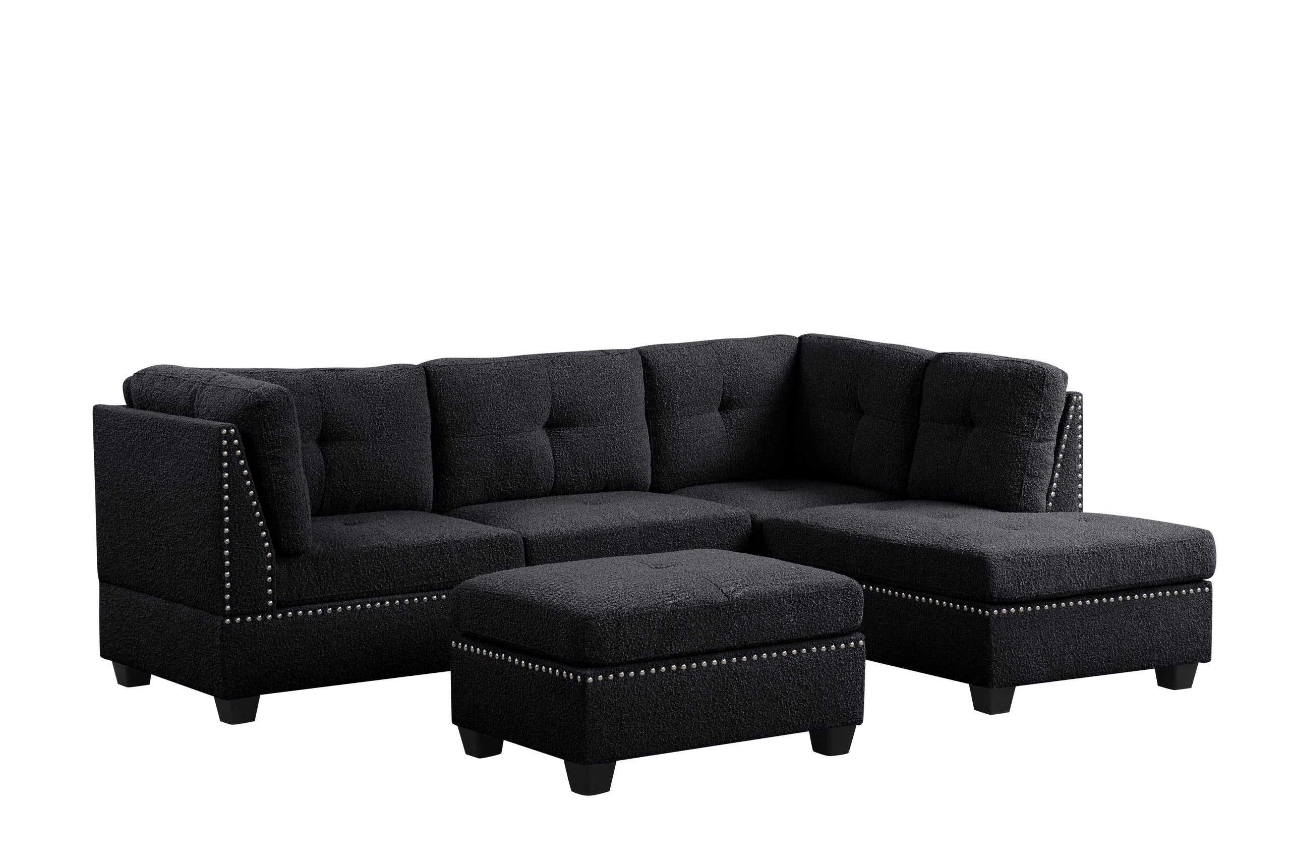 Sienna Boucle Black Sectional + Ottoman Set - Image 2