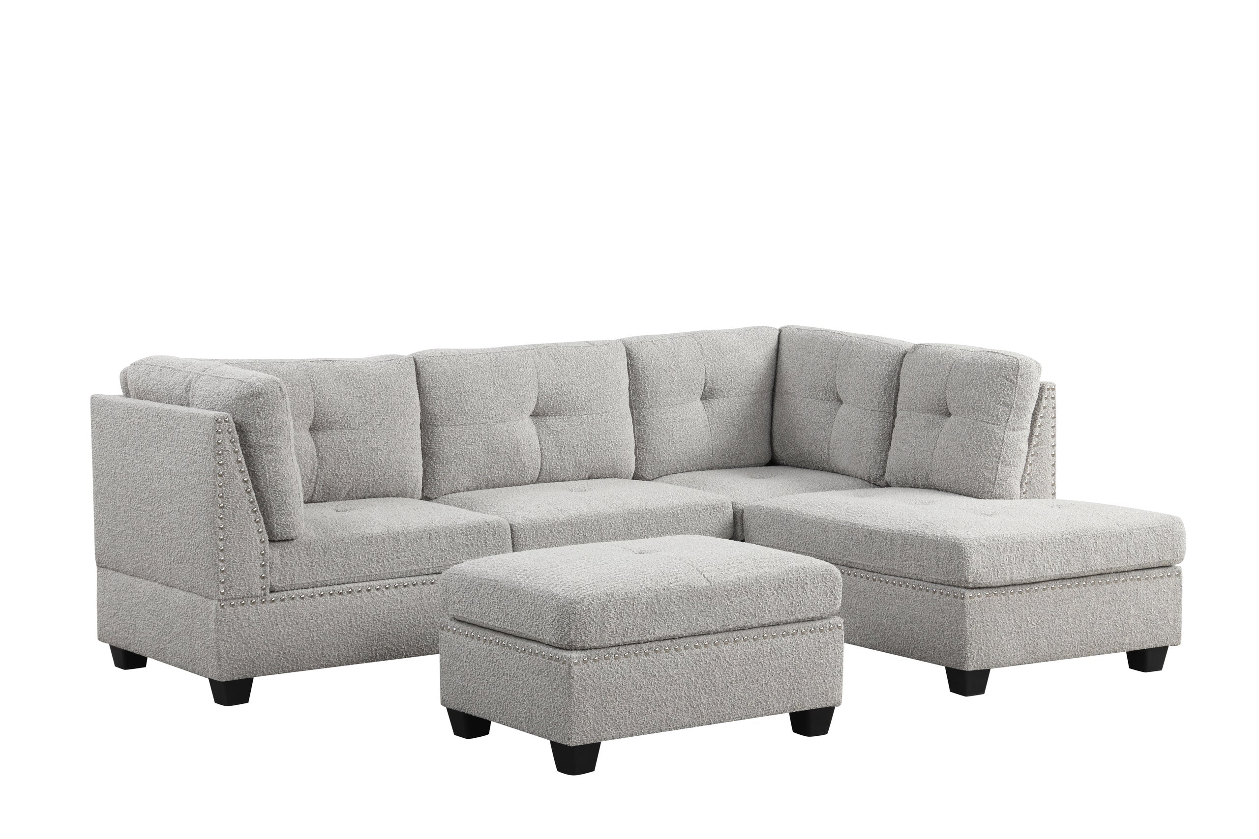 Sienna Boucle Gray Sectional + Ottoman Set - Image 2