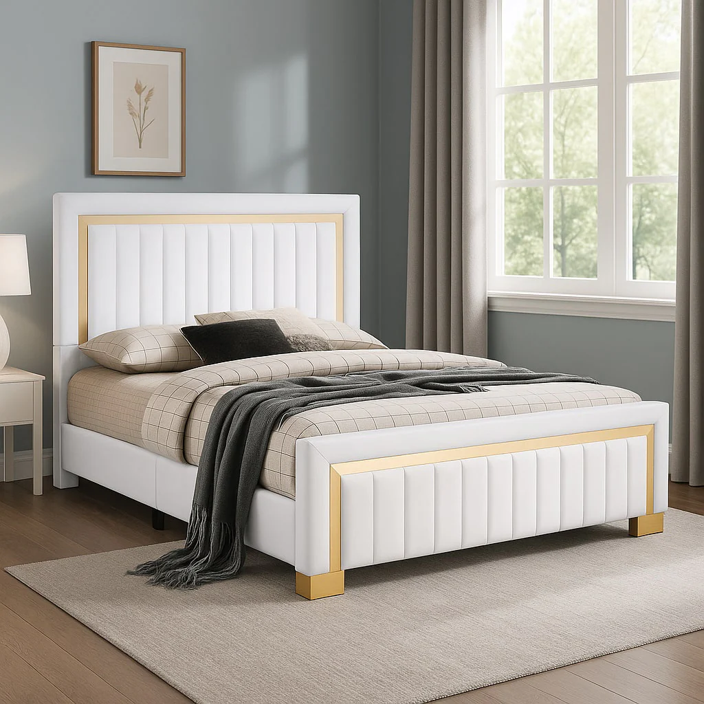 Henry White Upholstered Panel King Bed - Image 2